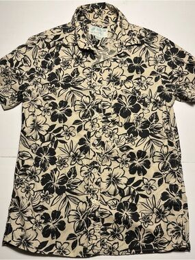 Y2K AMERICAN EAGLE RESORT SHIRT TOP TROPICAL FLOWER STYLE BLACK TAN SIZE XS